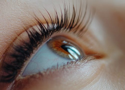Photo of a woman's brown eye and lashes after a lash lift